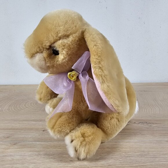 Vintage 2000 Animal Alley Gray Bunny Rabbit Stuffed Animal  Animal Alley Bunny Rabbit Beanbag Plush Stuffed Toy Brown Tan Purple Bow 2000 9\